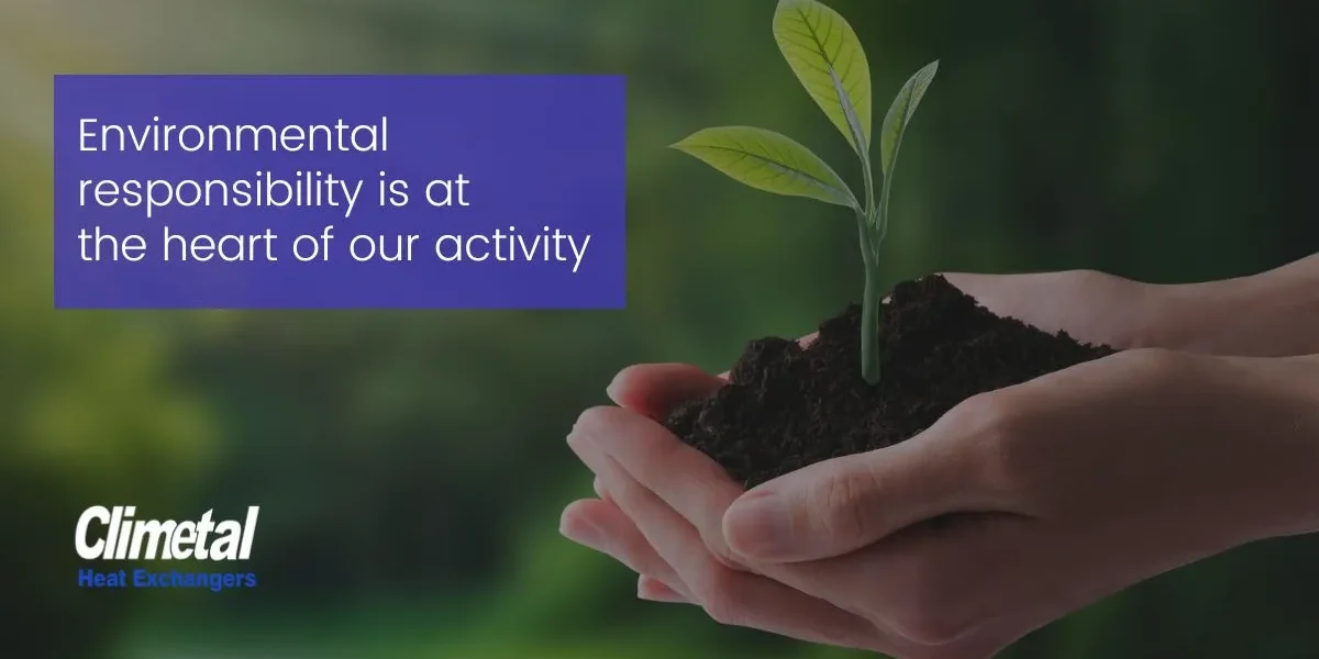 Microchannel and the Ecological Transition Hands holding soil with a young green plant — Climetal promoting sustainable HVAC and environmental responsibility.