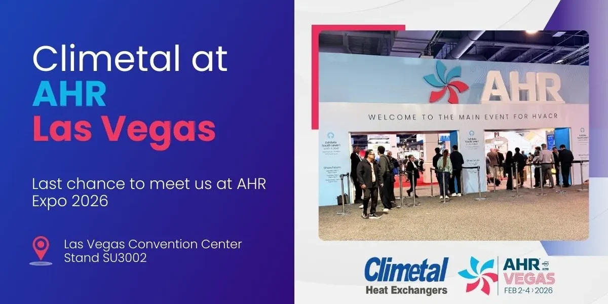 Climetal stand at AHR Expo Las Vegas 2026 – microchannel heat exchangers, HVAC, CO₂-ready solutions, Las Vegas Convention Center