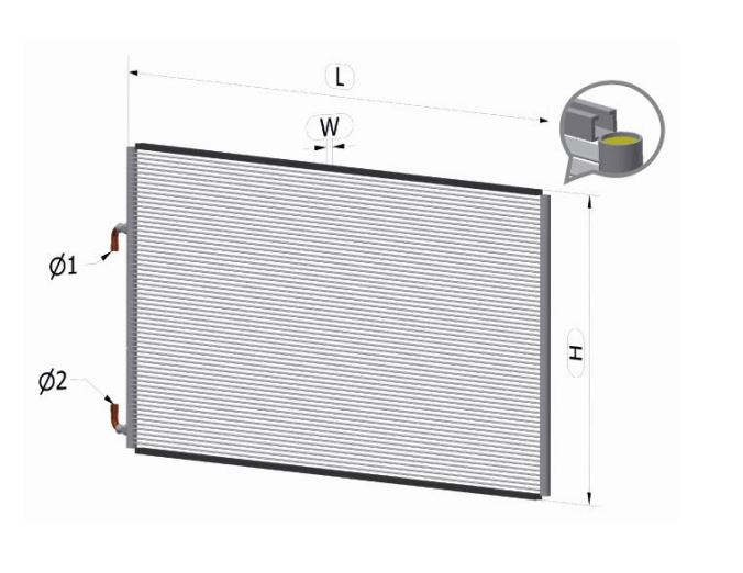 Microchannel condenser datasheet T11166N – dimensions diagram