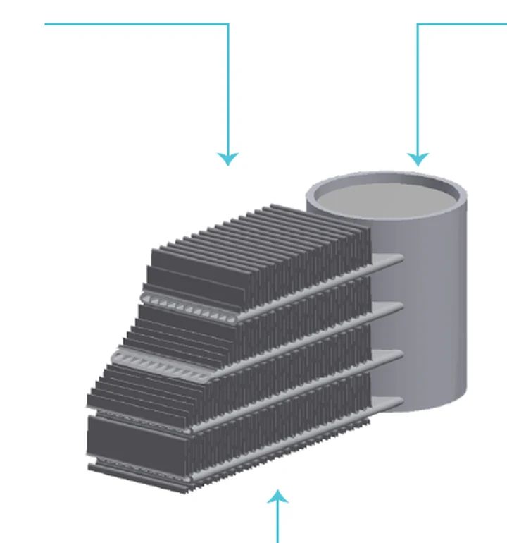 Aluminium microchannel coil with flat tubes, fins and header